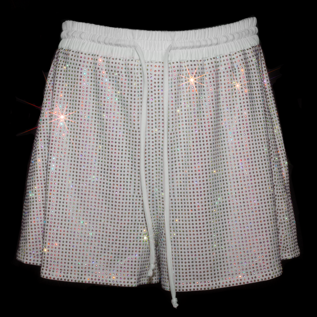 WHITE + AB CRYSTALLIZED UNISEX SHORTS
