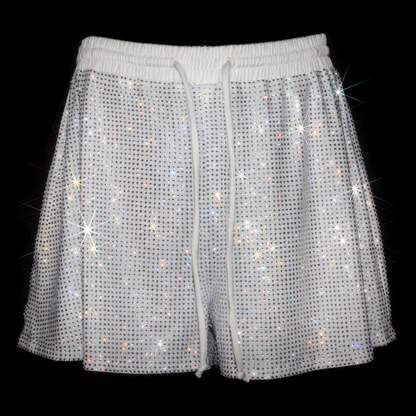 PRE-ORDER: WHITE + CLEAR CRYSTALLIZED UNISEX SHORTS