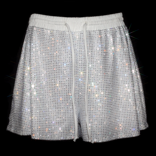 PRE-ORDER: WHITE + CLEAR CRYSTALLIZED UNISEX SHORTS