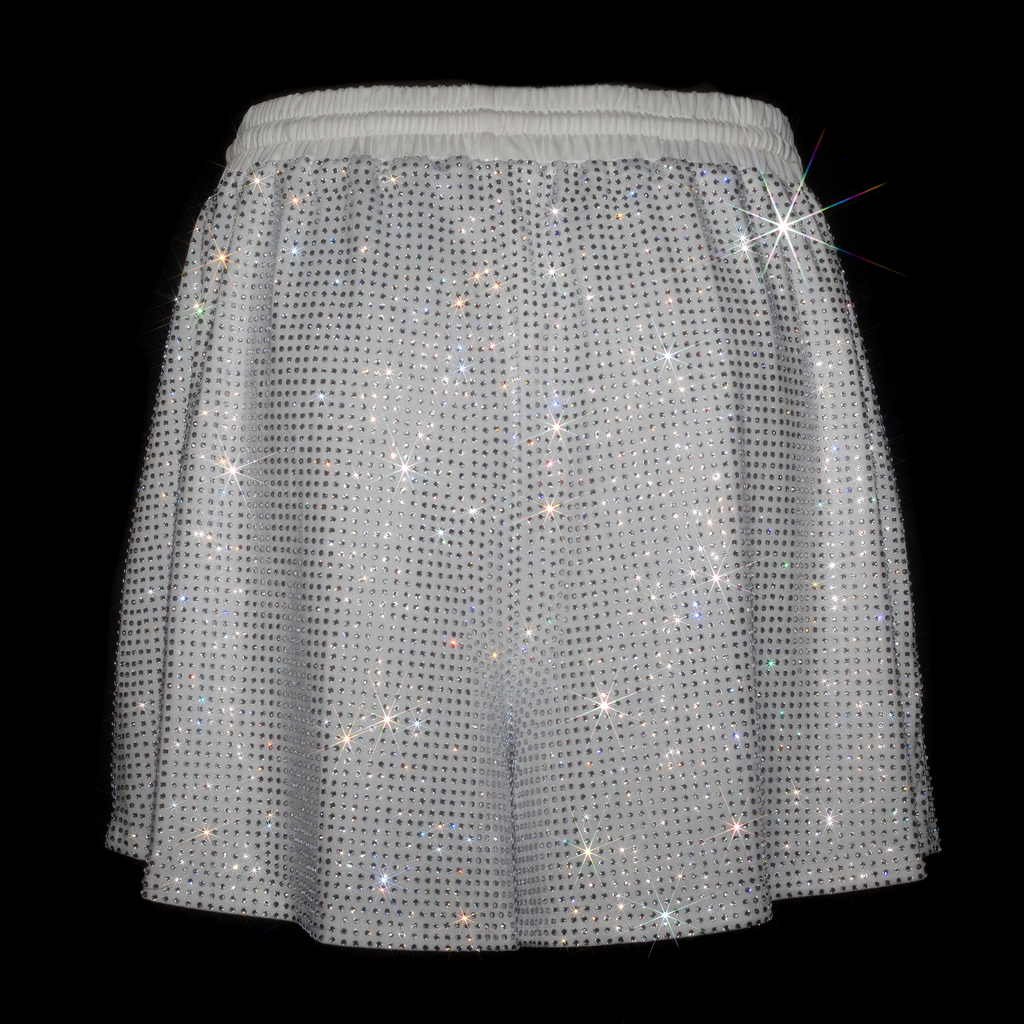WHITE + CLEAR CRYSTALLIZED UNISEX SHORTS