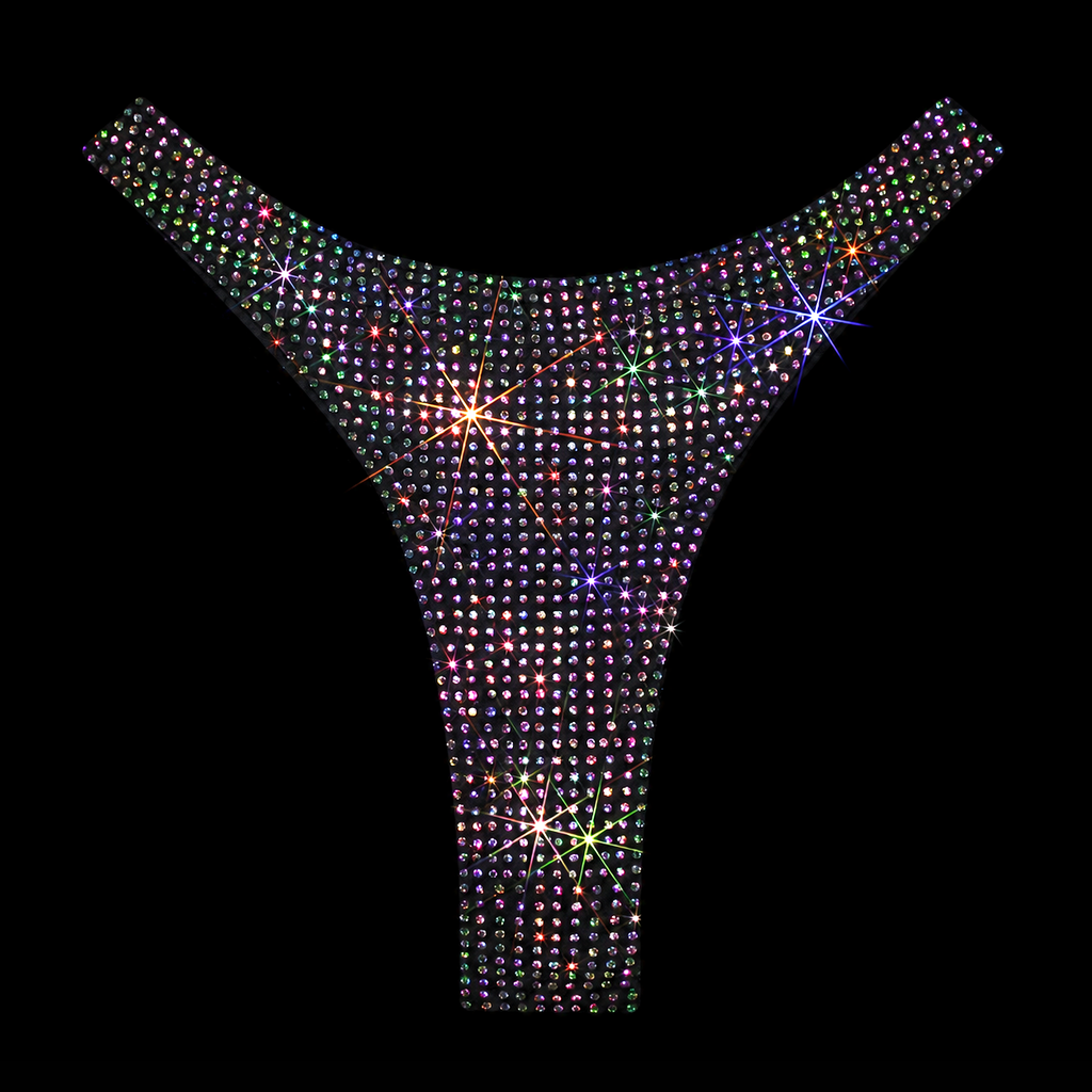 BLACK + AB CRYSTALLIZED HI-CUT THONG