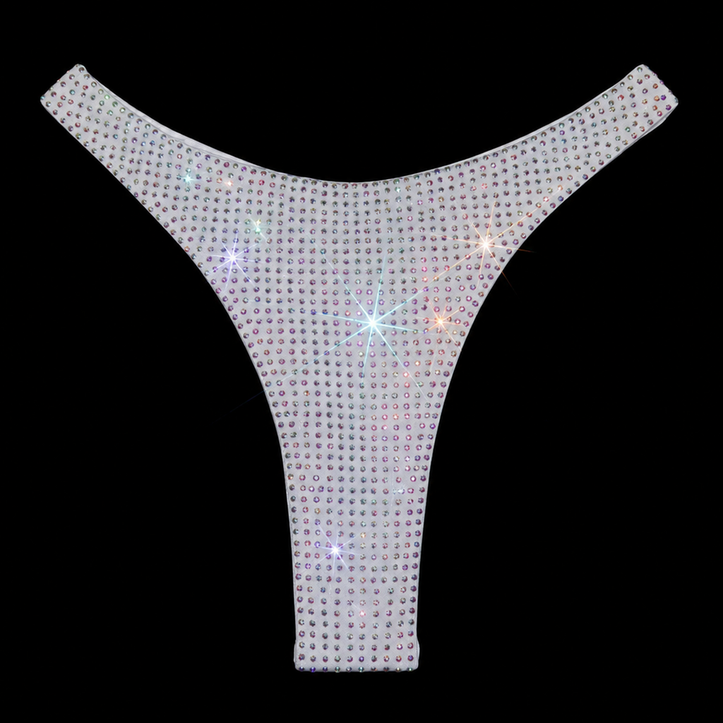 WHITE + AB CRYSTALLIZED HI-CUT THONG