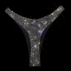 BLACK + CLEAR CRYSTALLIZED HI-CUT THONG