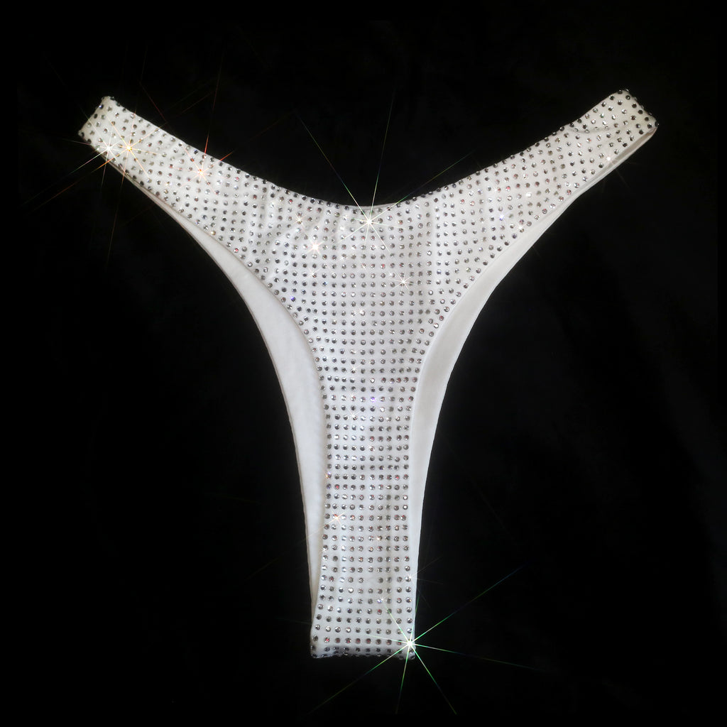WHITE + CLEAR CRYSTALLIZED HI-CUT THONG