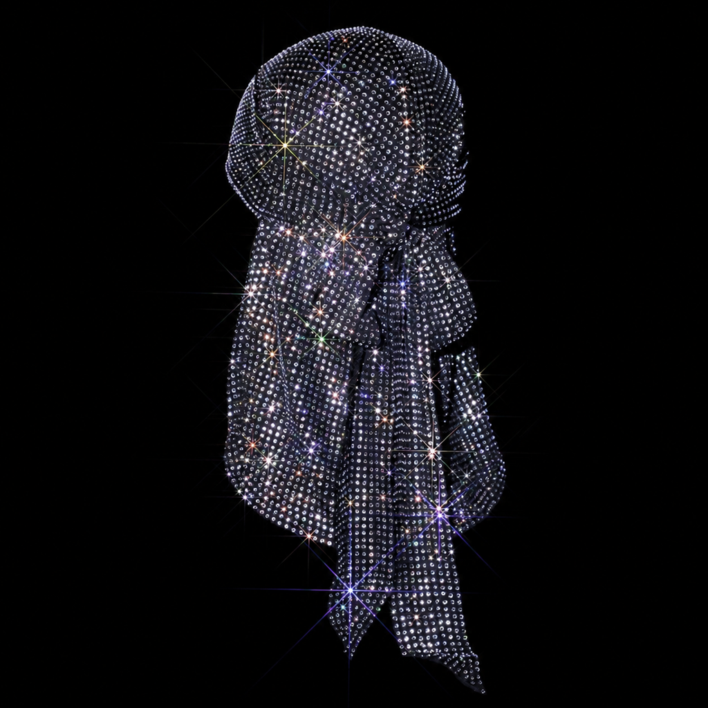 BLACK + CLEAR CRYSTALLIZED UNISEX DURAG