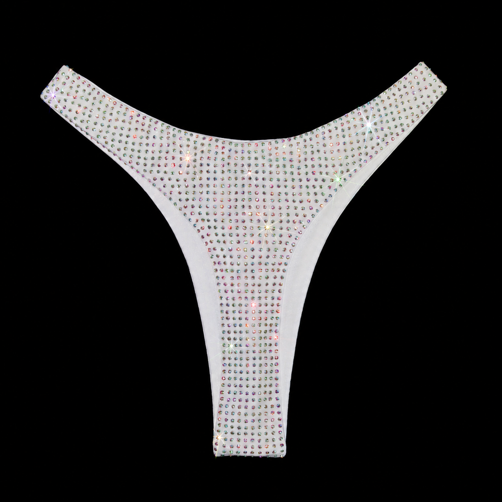 WHITE + AB CRYSTALLIZED HI-CUT THONG