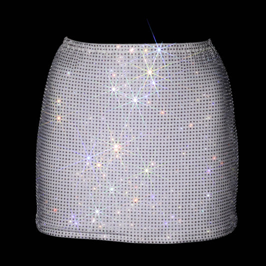 WHITE + CLEAR CRYSTALLIZED MINI SKIRT